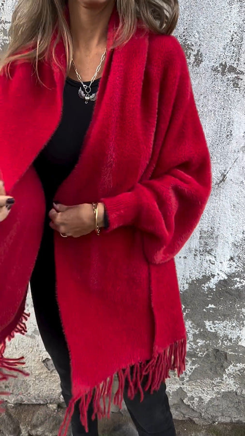 Women's Unique Knitted Plush Tassel Inverness Knitwear