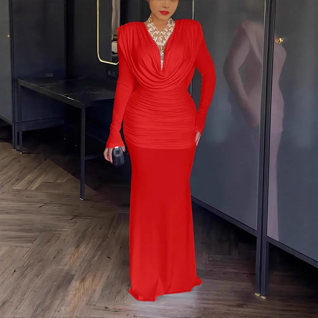 Women's Dress Waist Slimming Fishtail Pleated Graceful Dresses