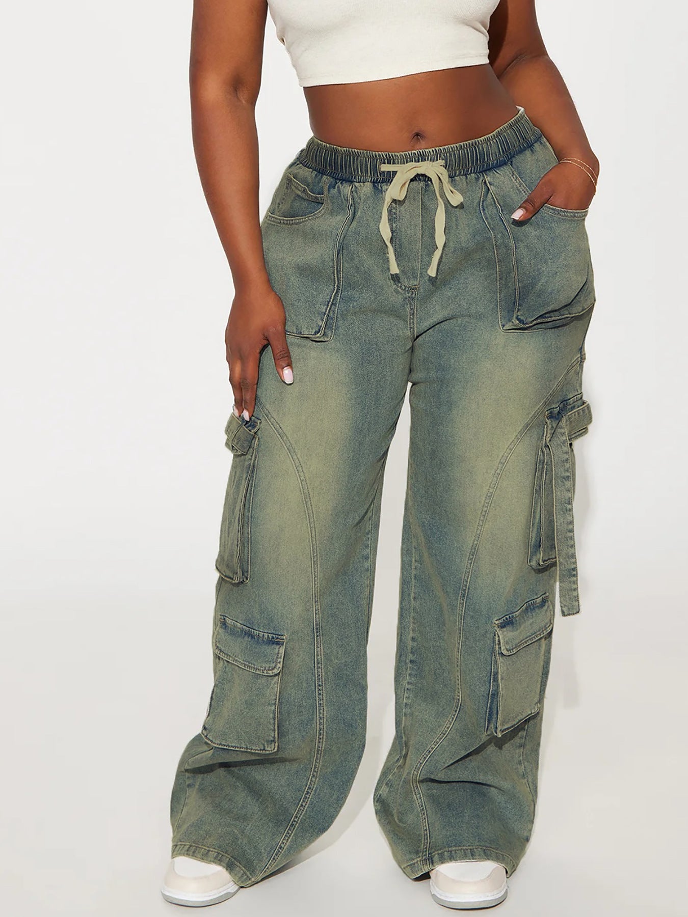 Trendy Street Overalls Loose Wide Leg Jeans