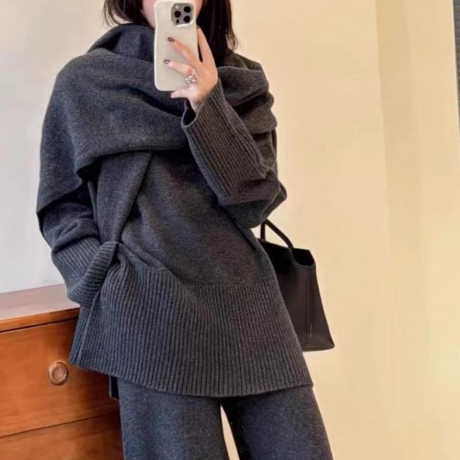 Loose Slimming Style Wide Leg Scarf Suits