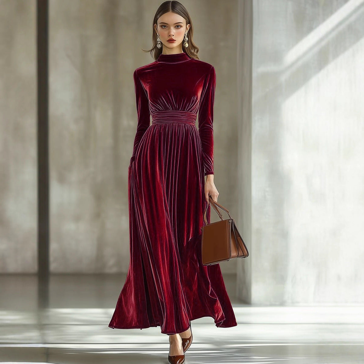 Women's Long-sleeved Waist Slimming Graceful Long Expansion Female Dress