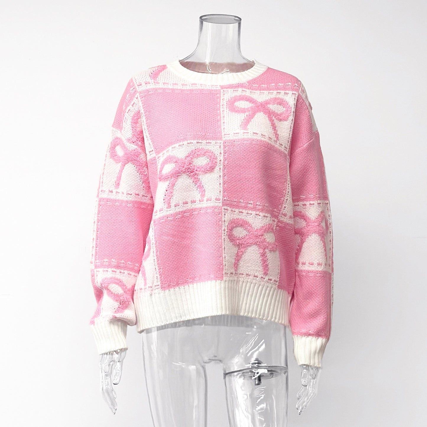 Women's Sweet Bow Design Female Pink Christmas Sweaters