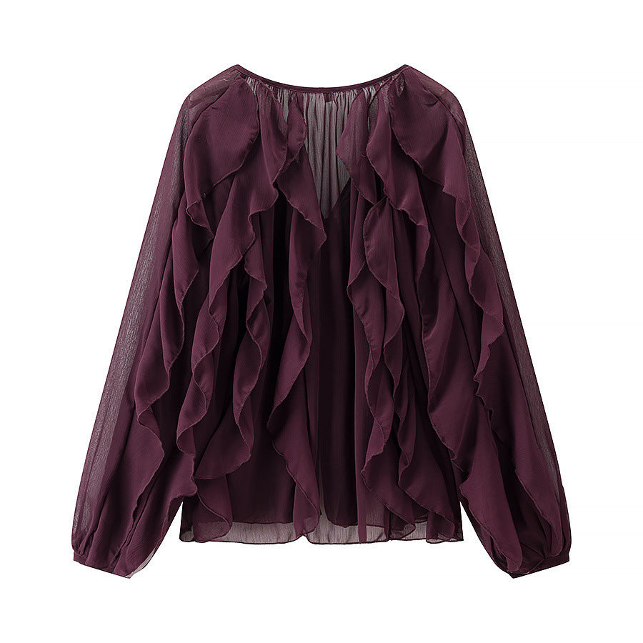 Women's Spring Single Breasted Long Sleeve Laminated Blouses