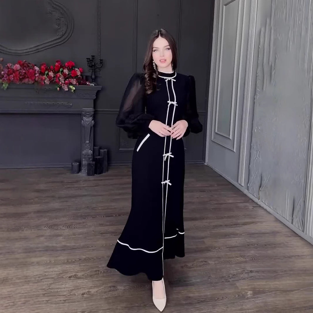 Decoration Black White Stitching Temperament Half High Dresses