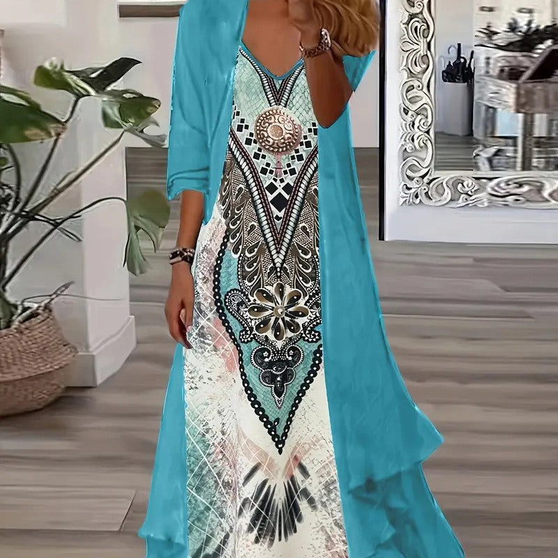 Summer Long Sleeve Loose Floral Totem Dresses