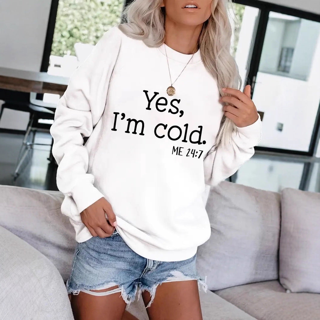 Women's Round Neck Slogan Pattern Trendy Long-sleeved Tops