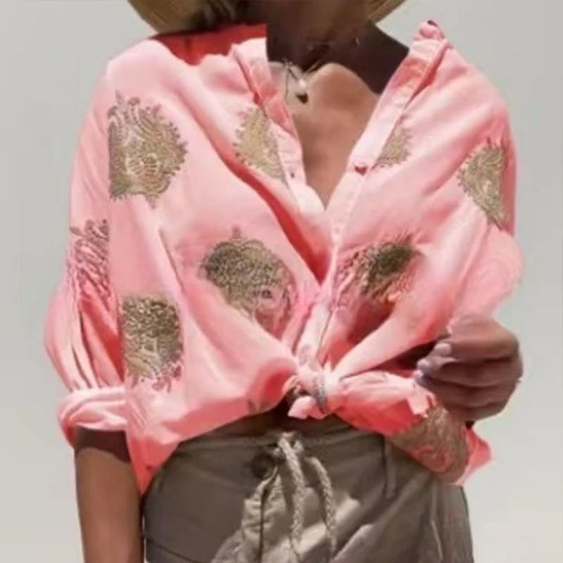 Women's Printed Shirt Autumn Graphic Long Sleeve Blouses