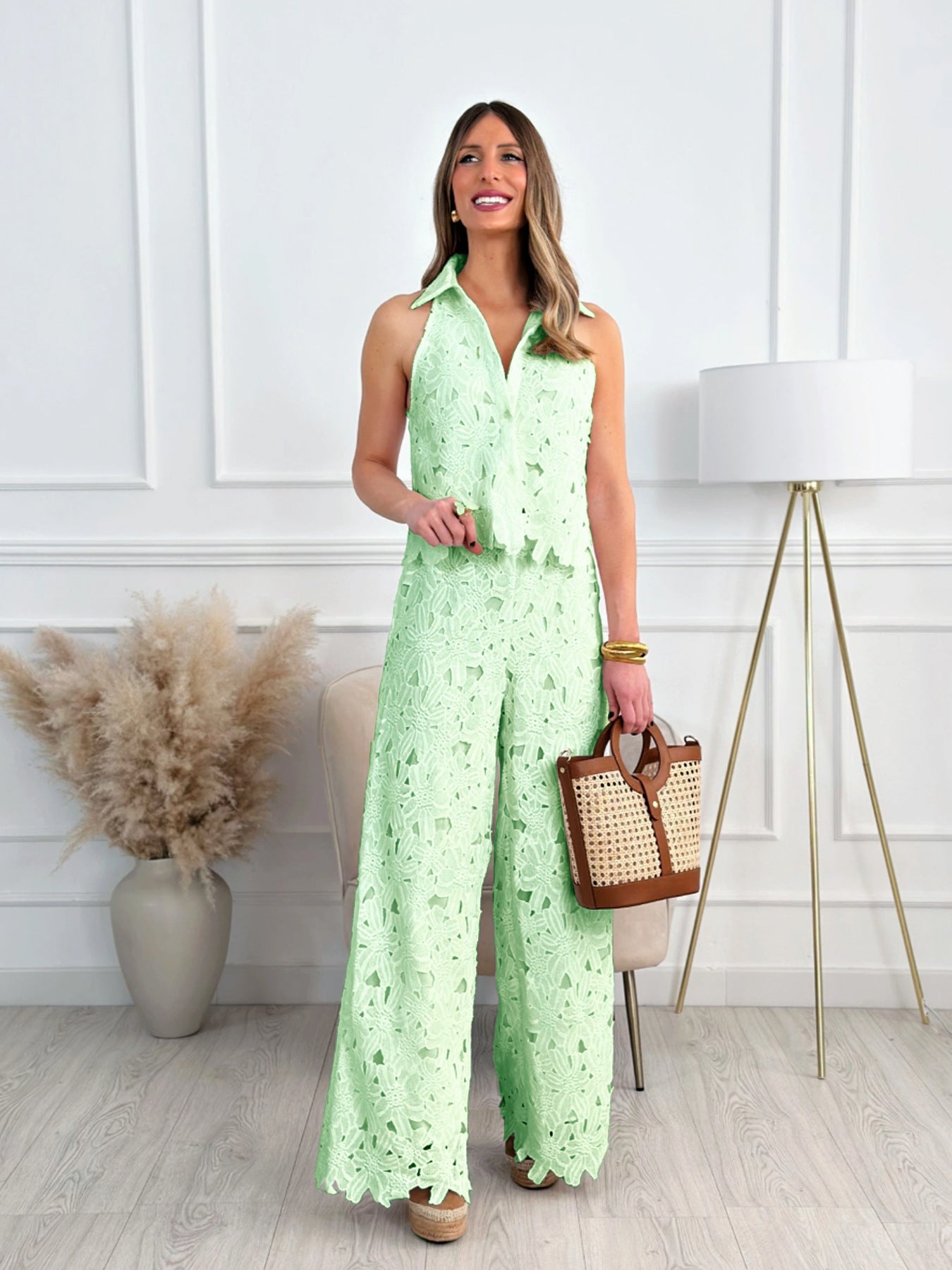 Summer French Style Embroidered Hollow Straight Suits