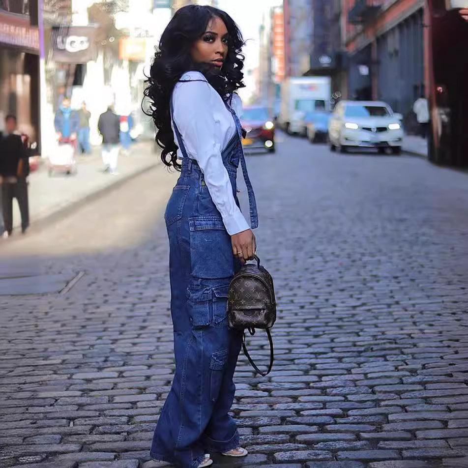 Women's Denim Suspenders Summer Street High Waist Jumpsuits