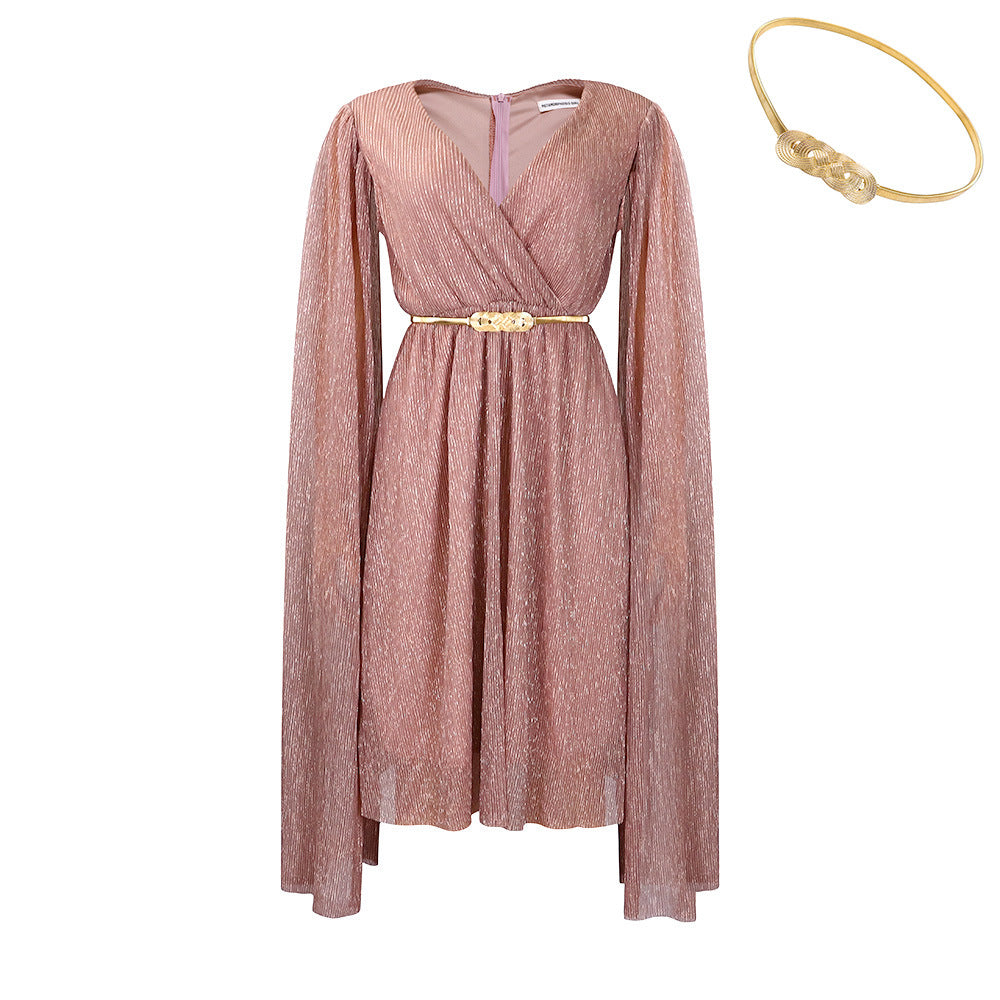 Women's With Belt Summer Fashion Temperament Elegant Dresses