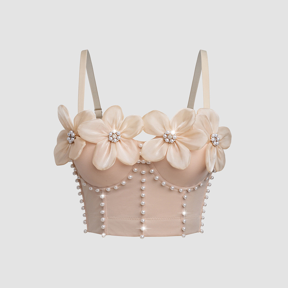 Style Versatile High-grade Three-dimensional Flower Rhinestone Tube Tops