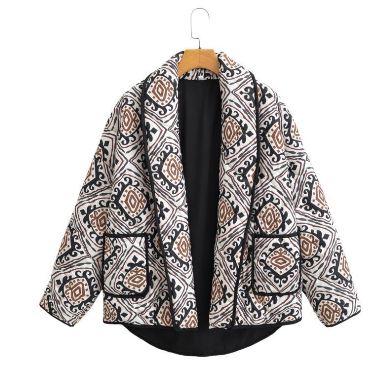Women's Fashion Printed Fake Two-piece Contrast Color Coats
