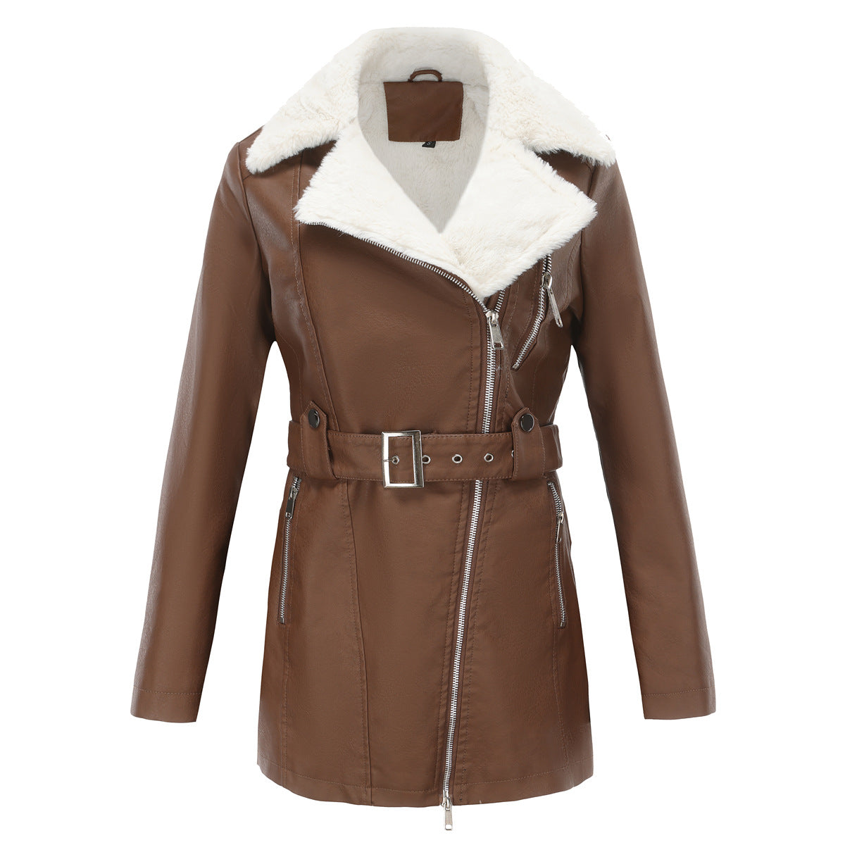 Women's Long Sleeve Fleece Leather Lapel Double-headed Jackets