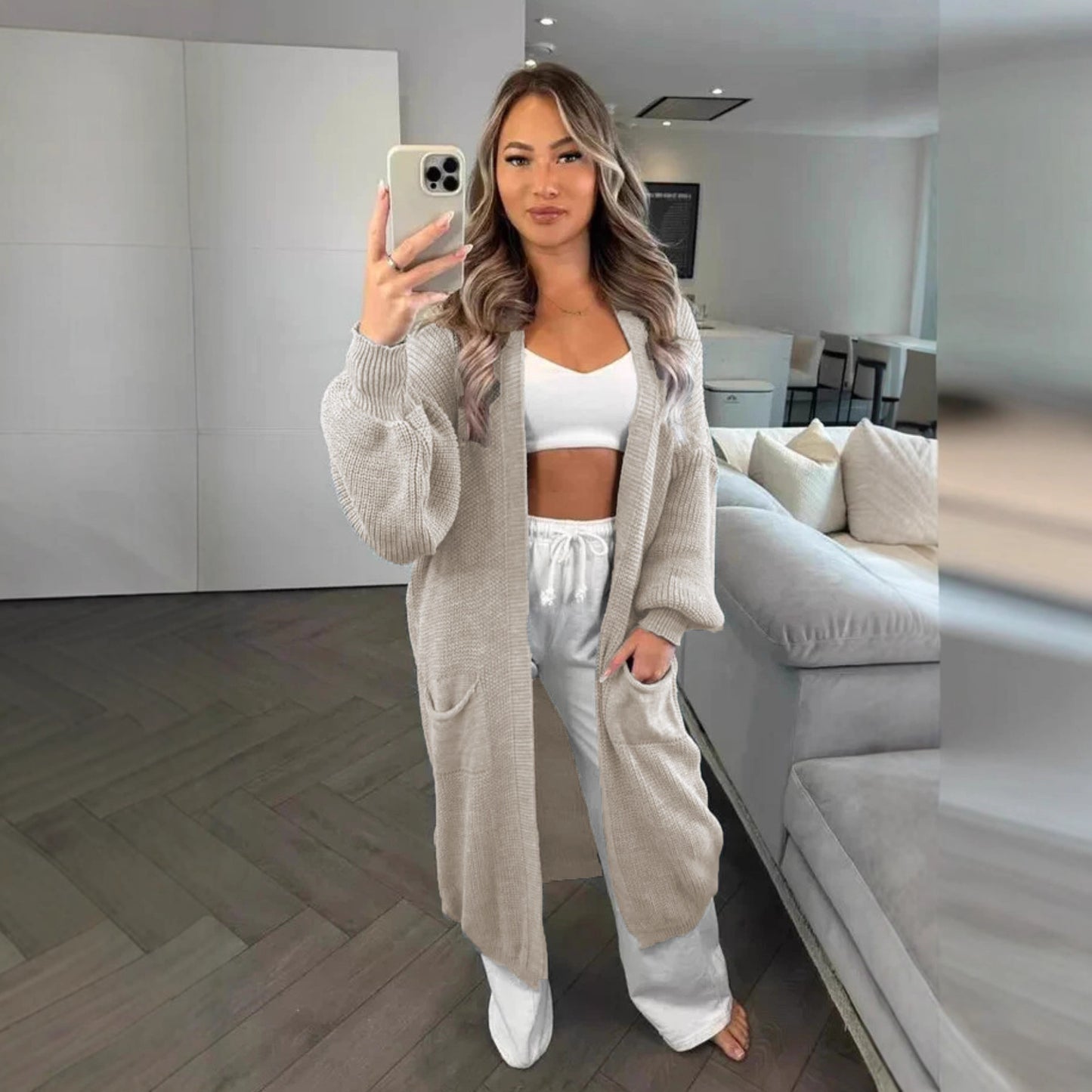 Women's Durable Knitted Loose Long Pocket Knitwear