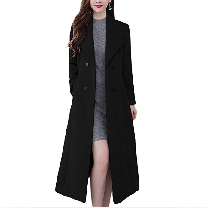 Woolen Thick Lapels Super Long Slim Coats