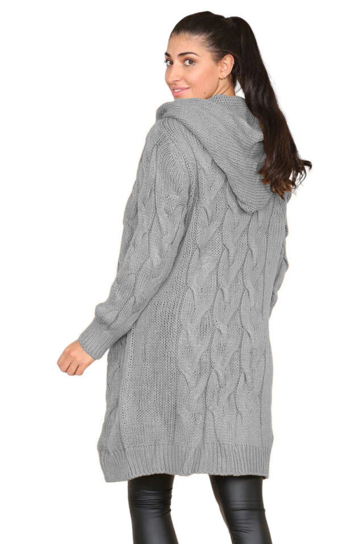 Women's Durable Solid Color Hooded Long Knitwear