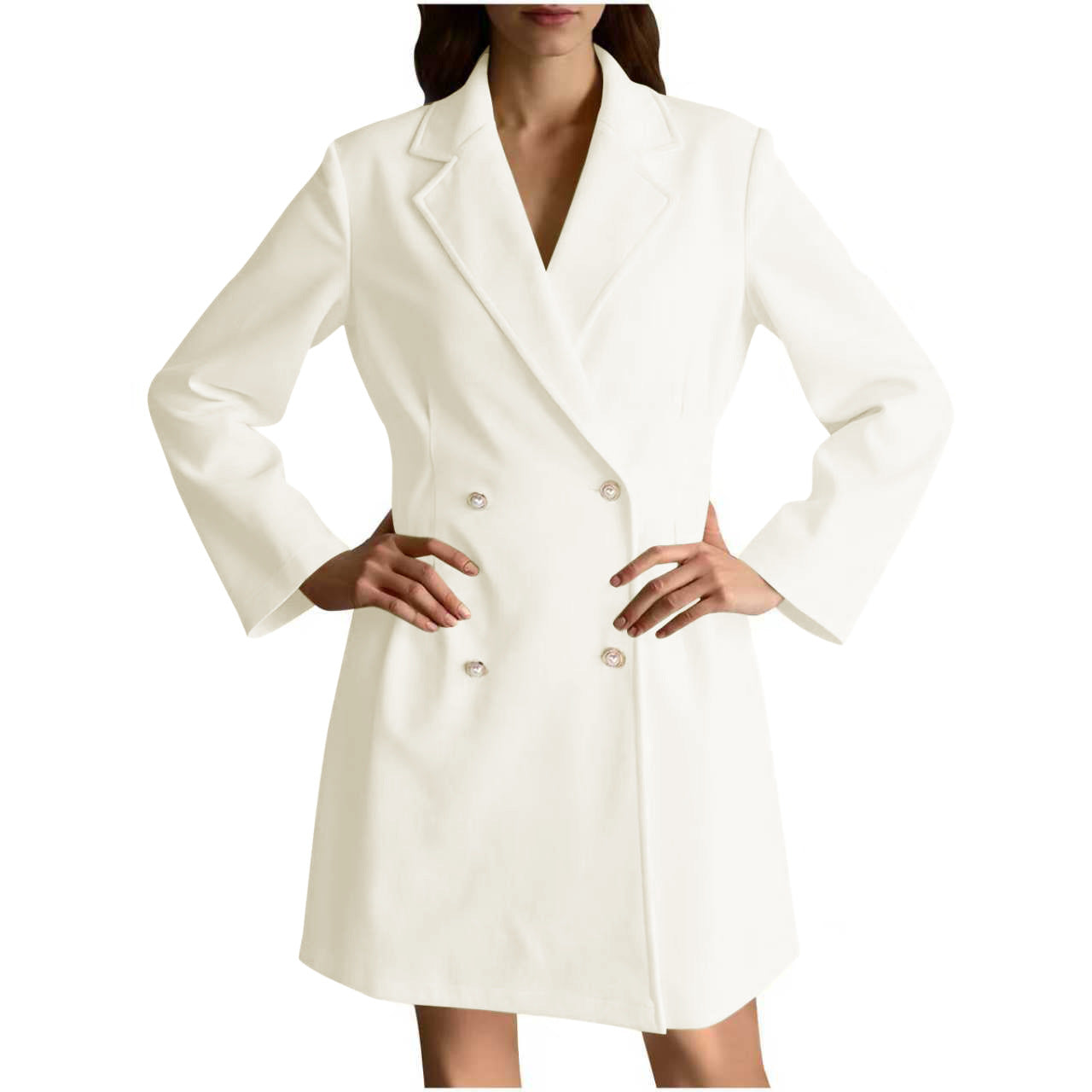 Style Pearl Fastener Decoration Solid Color Coats