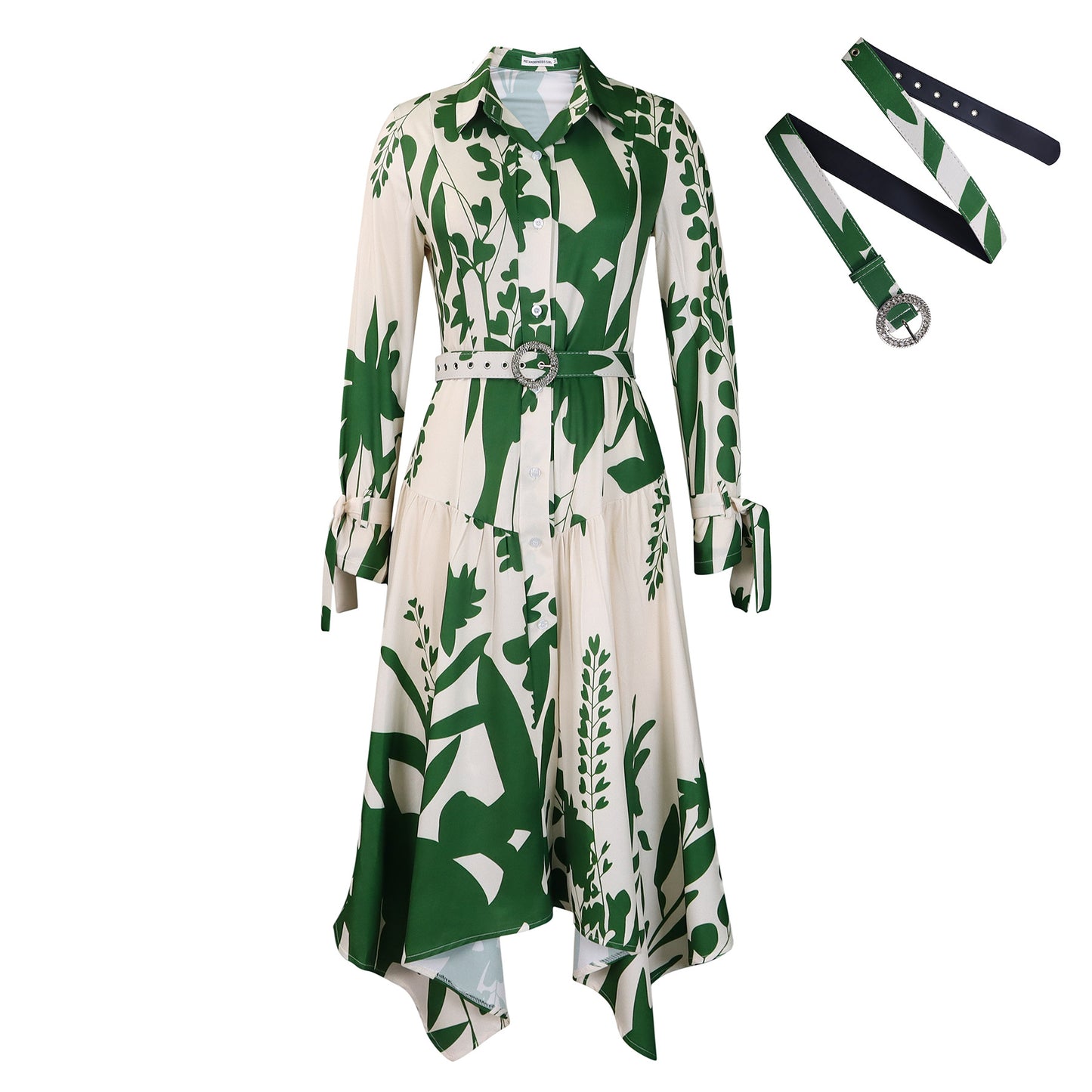 Women's Fashion Temperament Printed Lapel Long Sleeve Dress