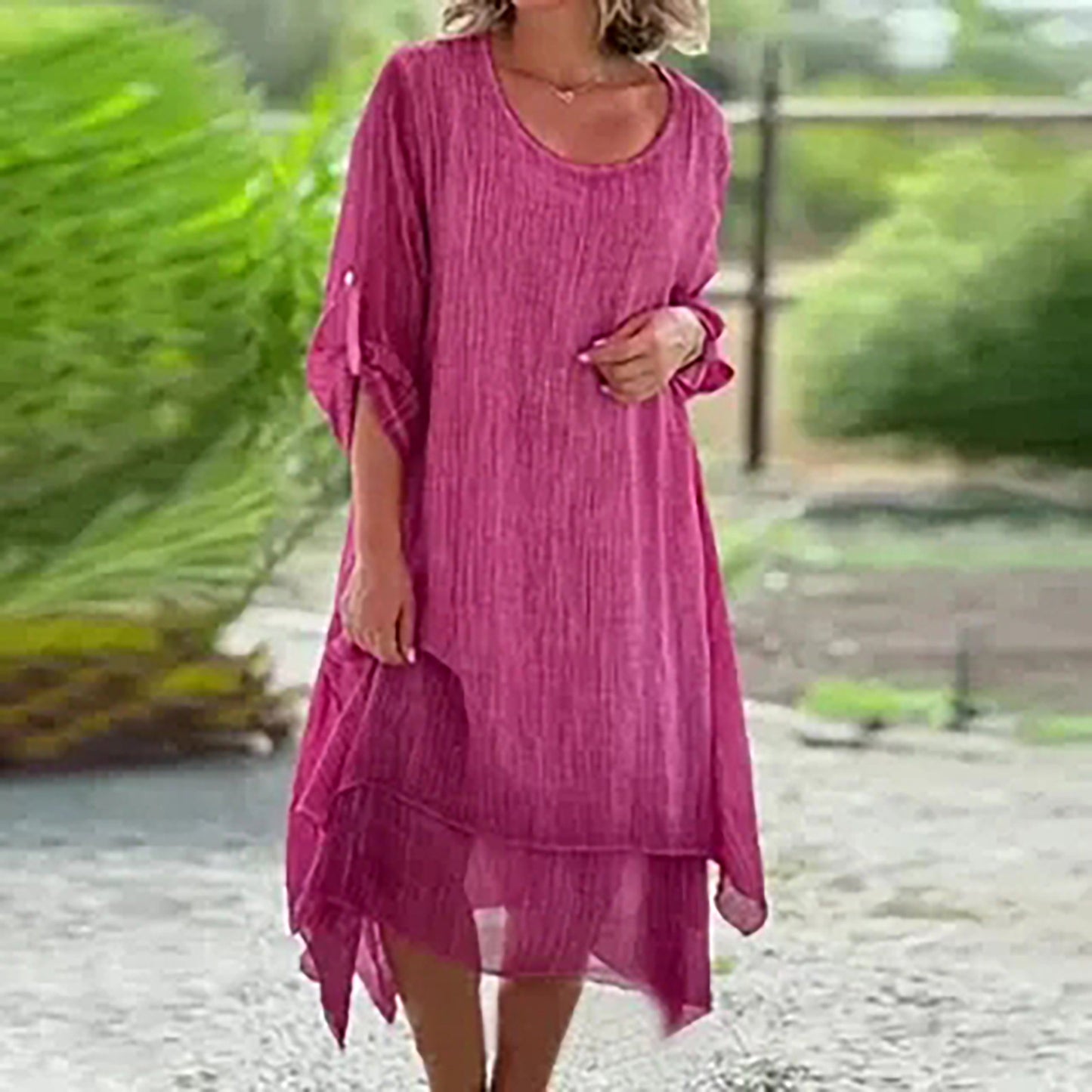 Women's Fashion Casual Round Neck Long Sleeve Double Dresses