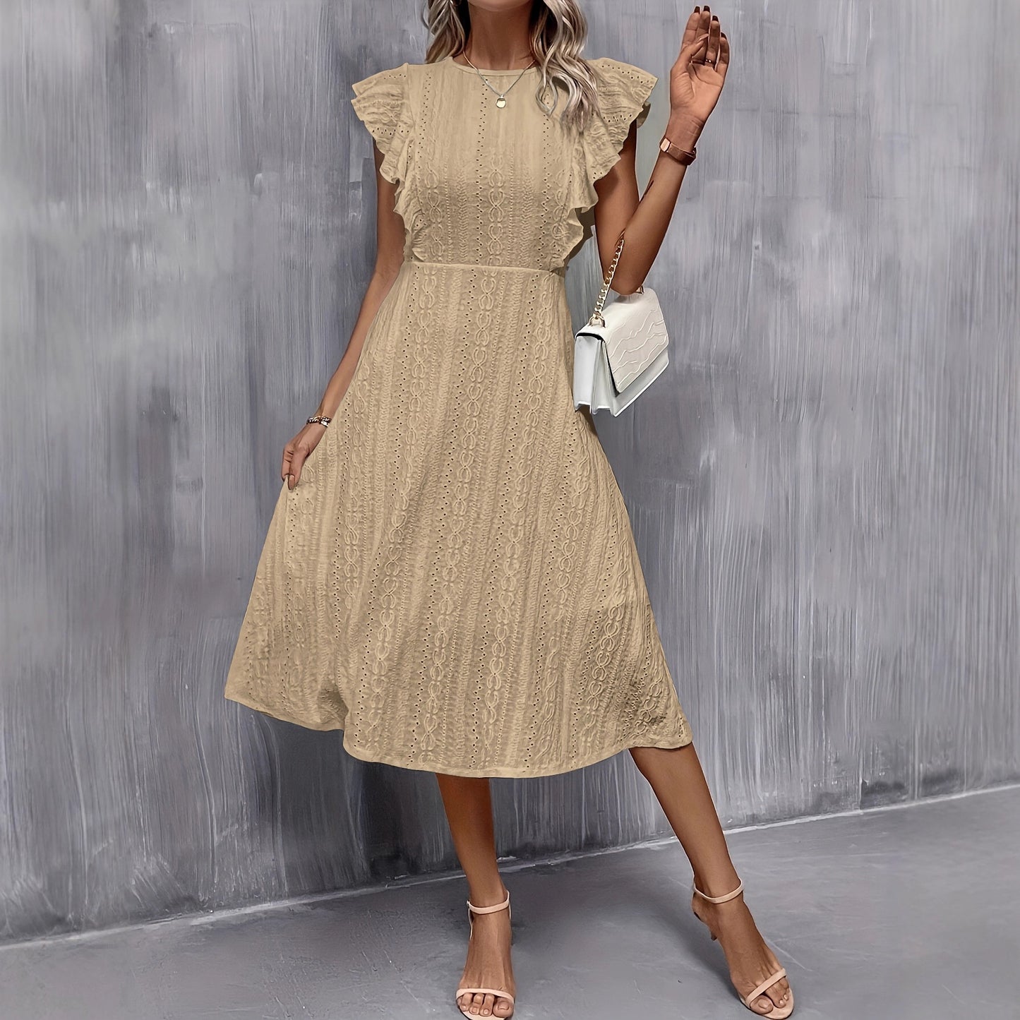 Women's Elegant Lady Classic Ruffles White Zipper Dress