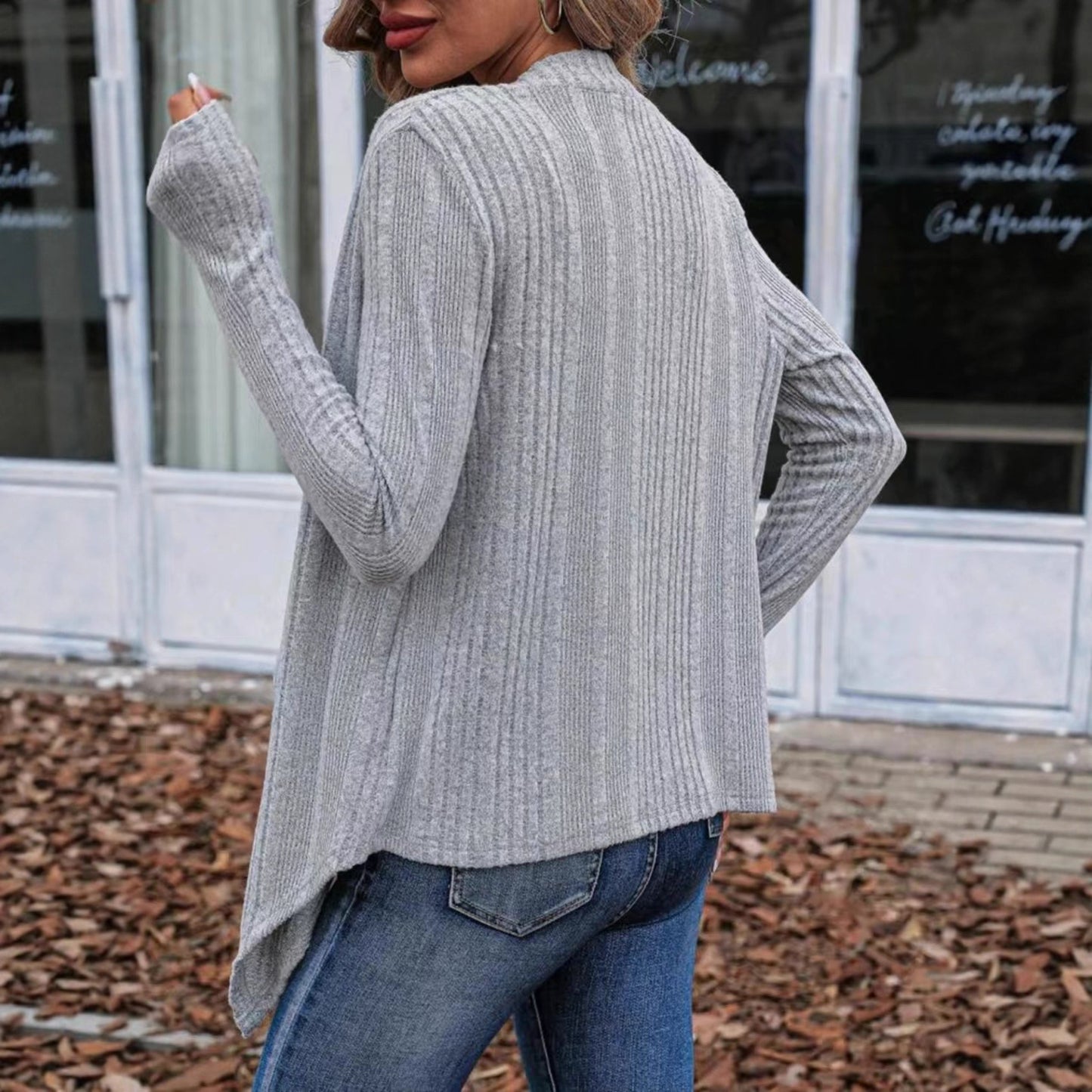Women's Solid Color Rib Knitted Long Sleeve Women's Sweater
