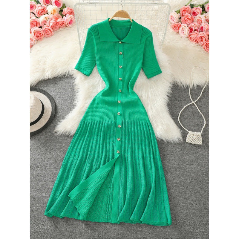 Collar Gold Buckle Woolen Long Dress Dresses