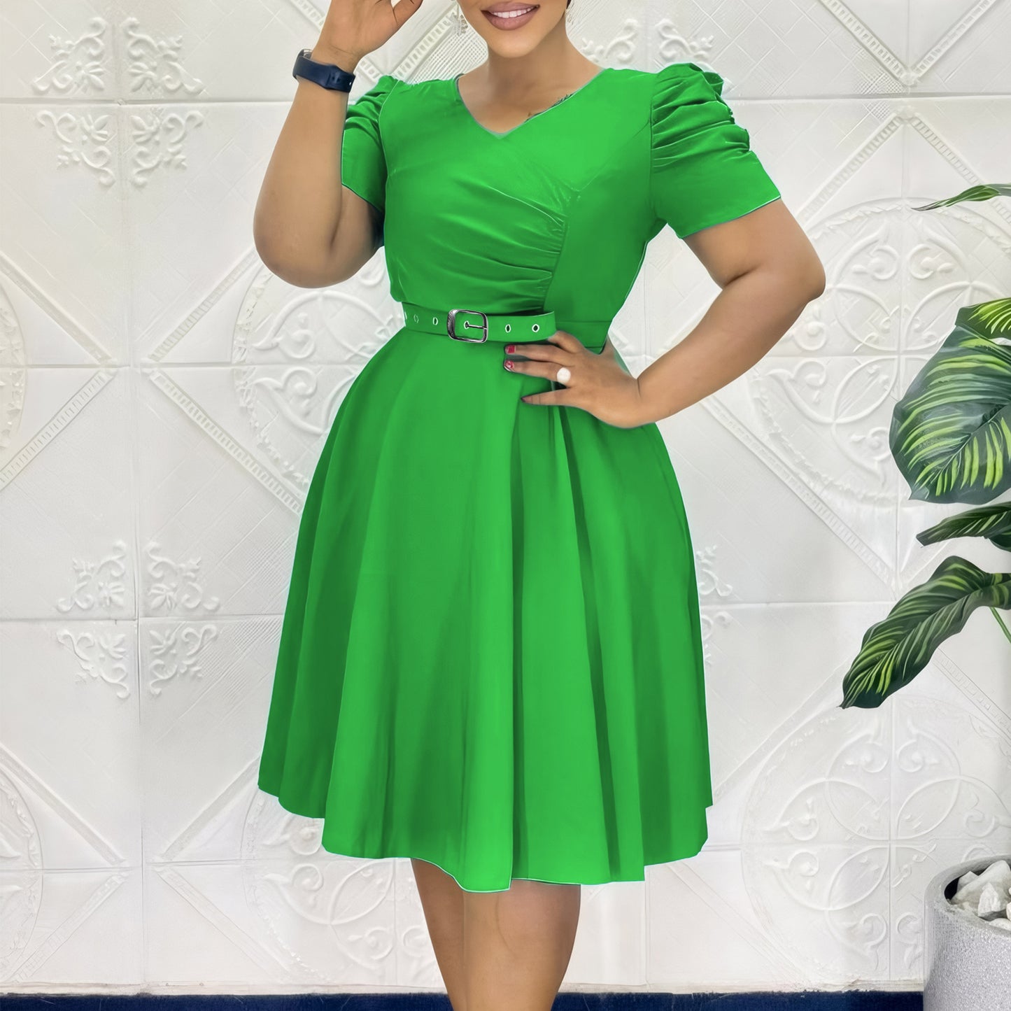 Women's Fashionable Pleated Elegant Large Swing African Dress
