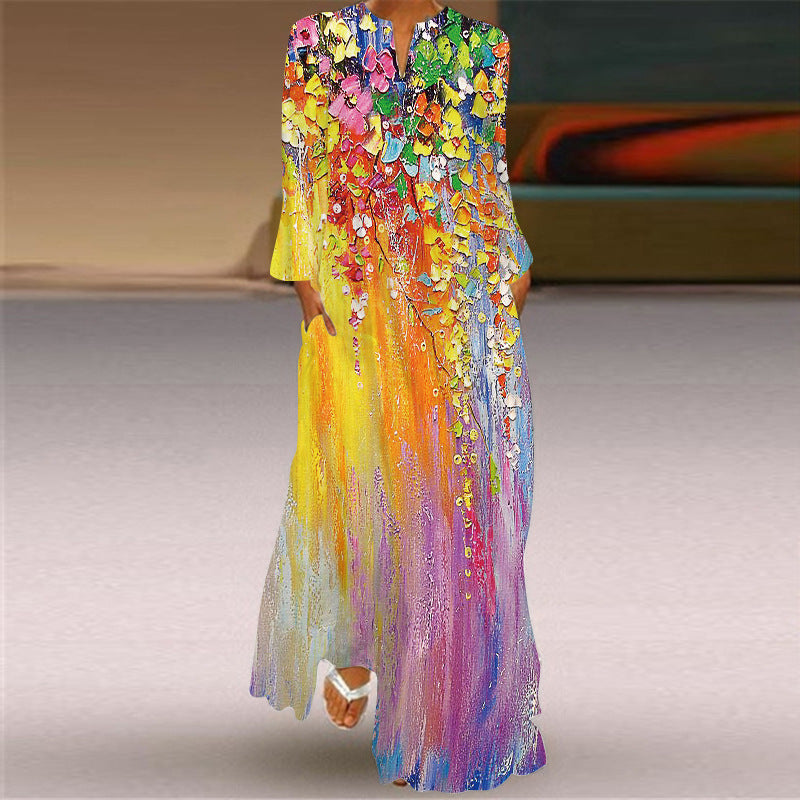Women's Pretty Printed Long-sleeved Dress Small Dresses