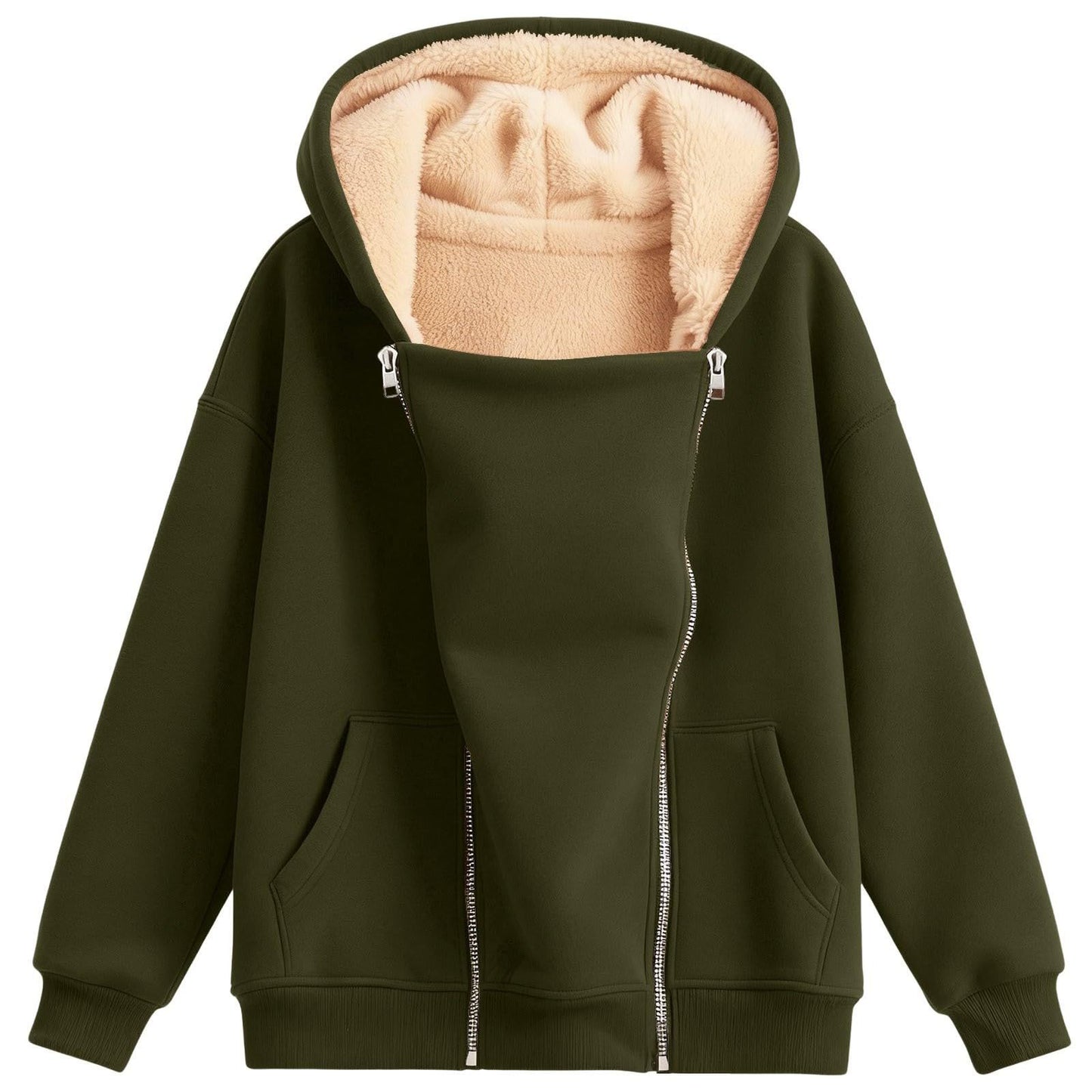 Women's Loose-fitting Hoodie Long Sleeve Zipper Pure Color Women's Sweater, Sweater