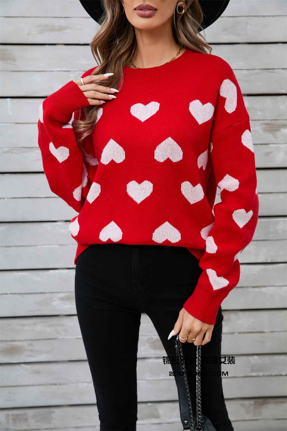 Love Valentine's Day Round Neck Pullover Peach Sweaters