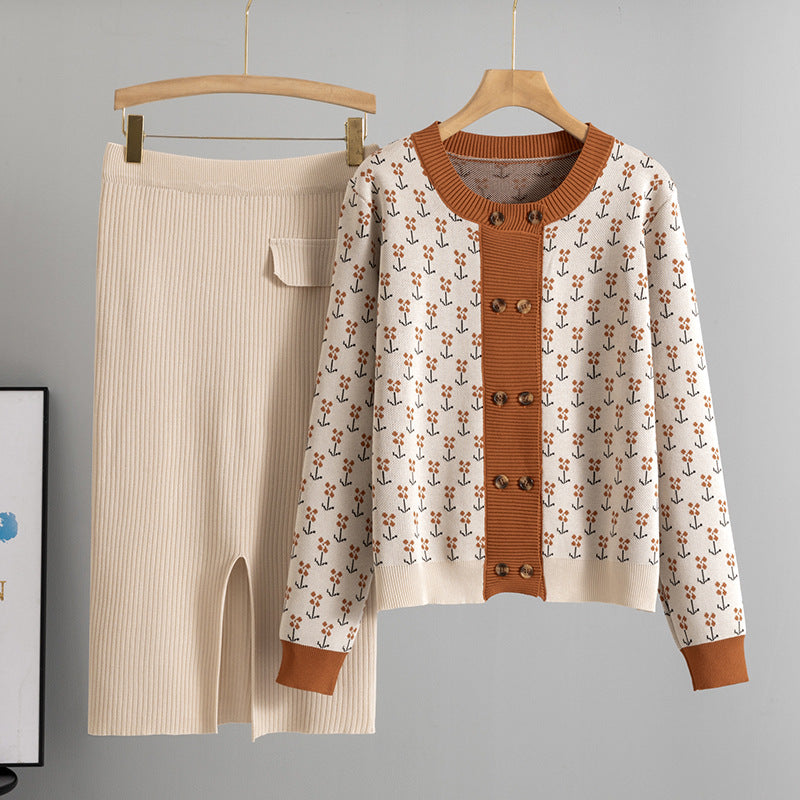 Women's Fresh Knitting Embroidered Sheath Two-piece Set Sweaters