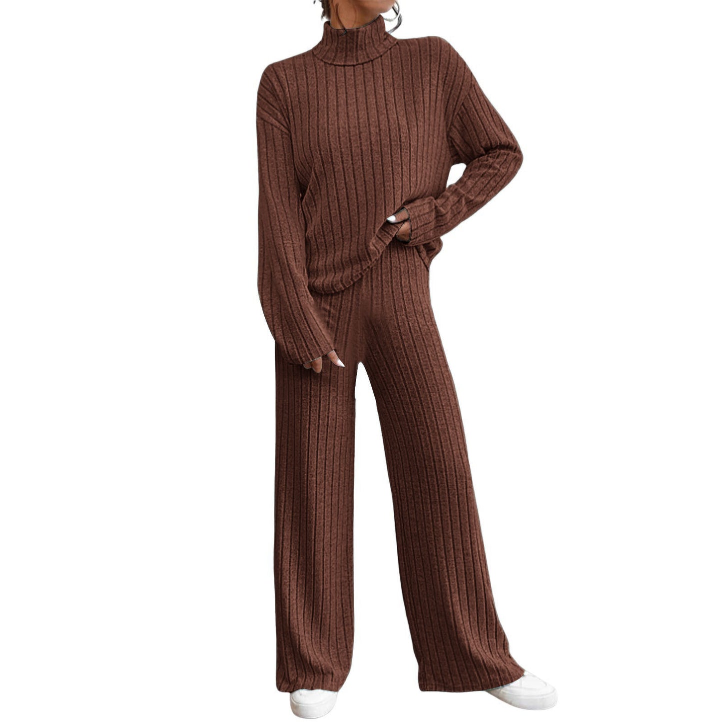 Women's Turtleneck Knitted Loose Trousers Two-piece Set Sweaters