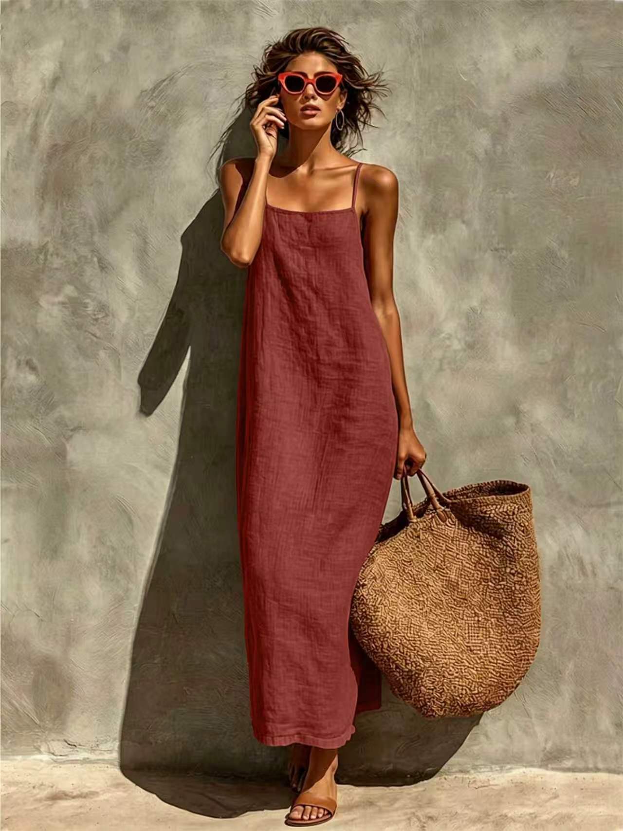 Women's Suspender Retro Loose Temperament Vacation Style Dress