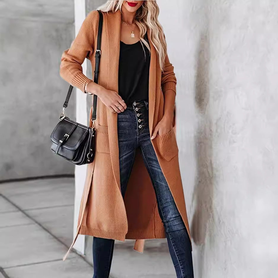 Lazy Loose Mid-length Pocket Knitted Belt Knitwear