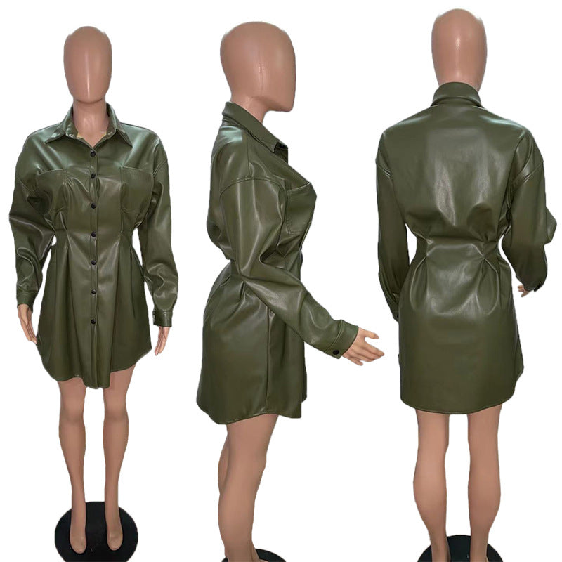 Fleece Leather Street Style Long Pleated Jackets