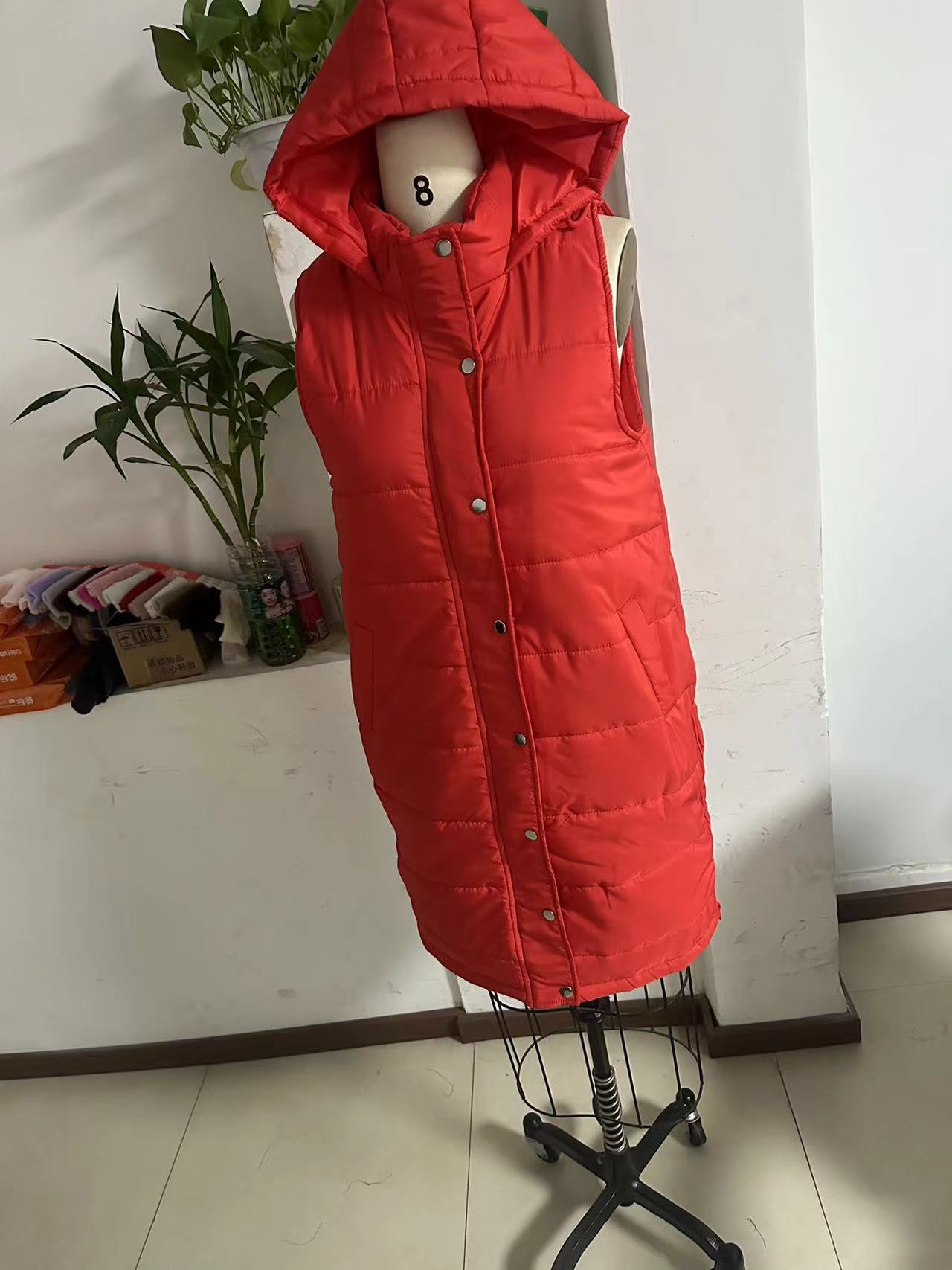 Long Cotton Casual Fashion Single-breasted Sleeveless Woman Coats
