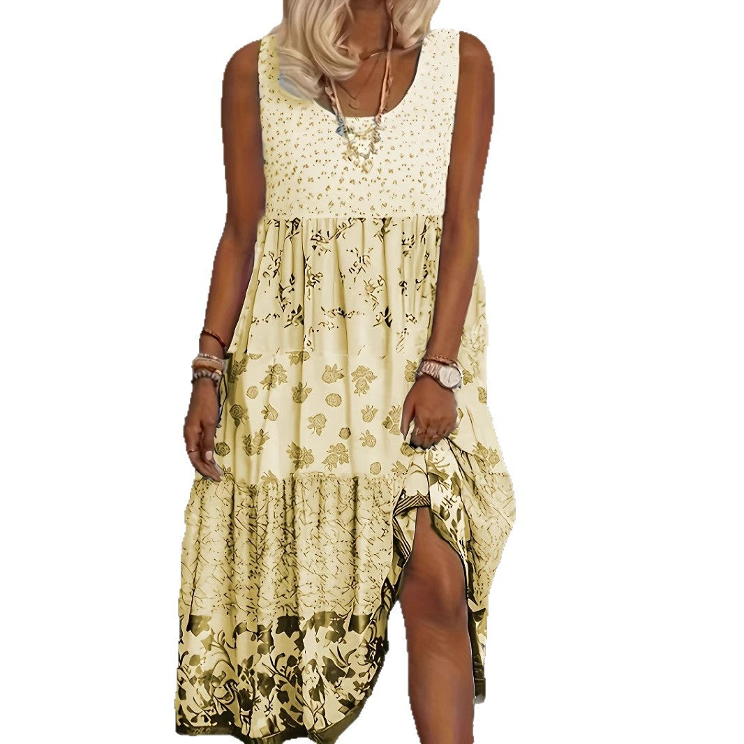 Charming Women's Round Neck Printed Maxi Dress