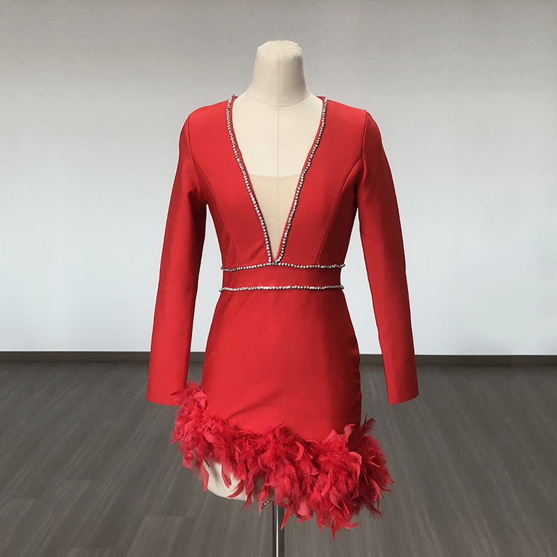 Miniskirt Dress Bandage One-piece French Deep V Stitching Dresses