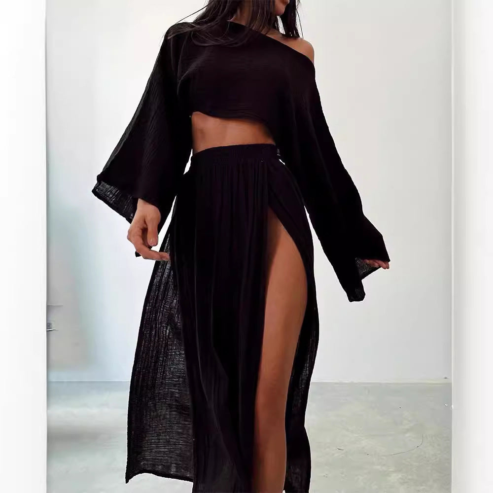 Blend High Waist Chic Slit Cotton Suits