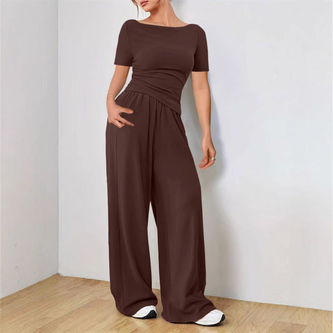 Stylish Women's Solid Color Short-sleeved Loose Fashion Casual Suit