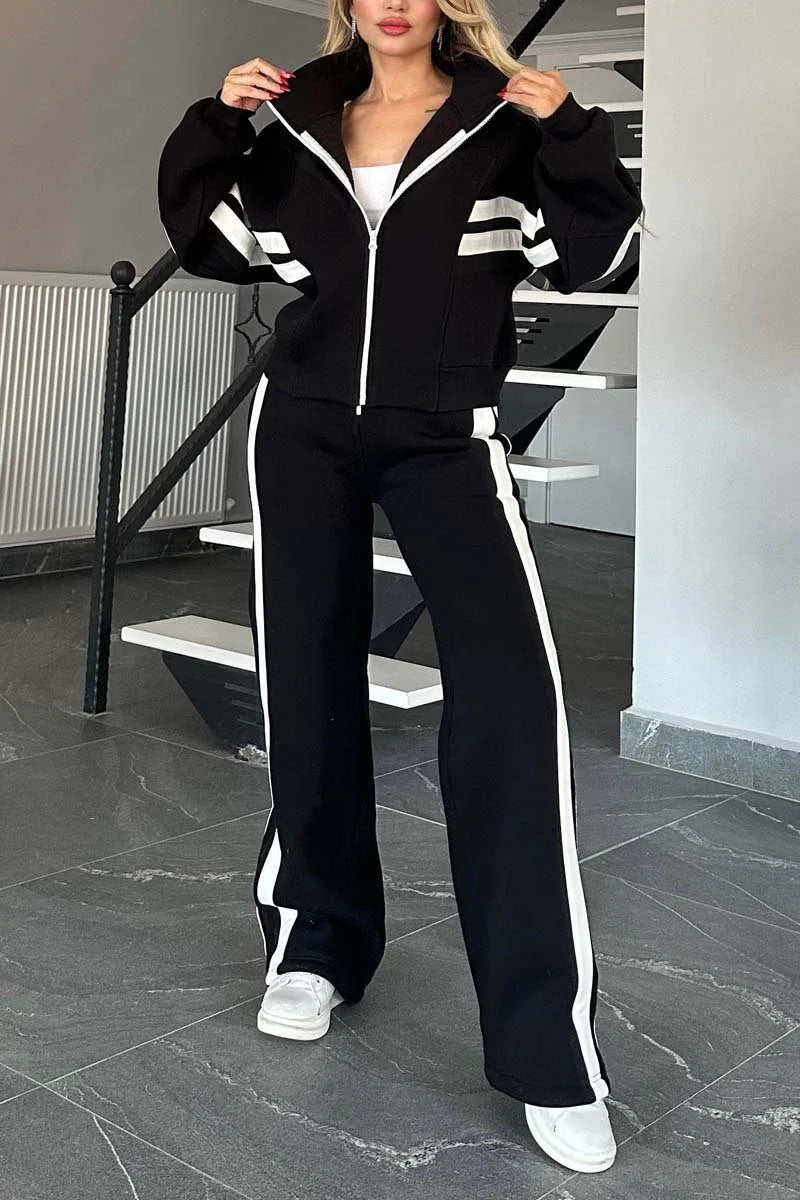 Women's Autumn Striped Zipper Leisure Sports For Suits