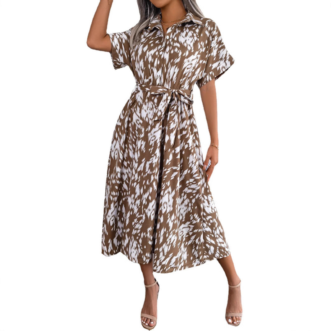 Women's Casual Loose Leopard Print Shirt Dress Dresses