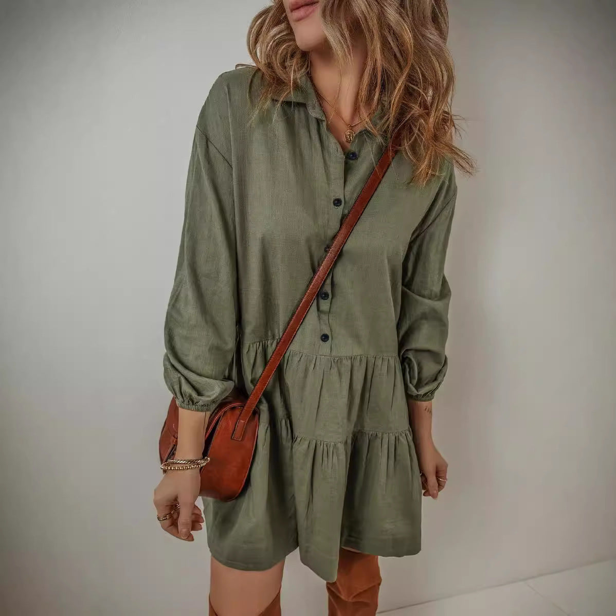 Women's Solid Color Fashion Long-sleeved Stitching Dress