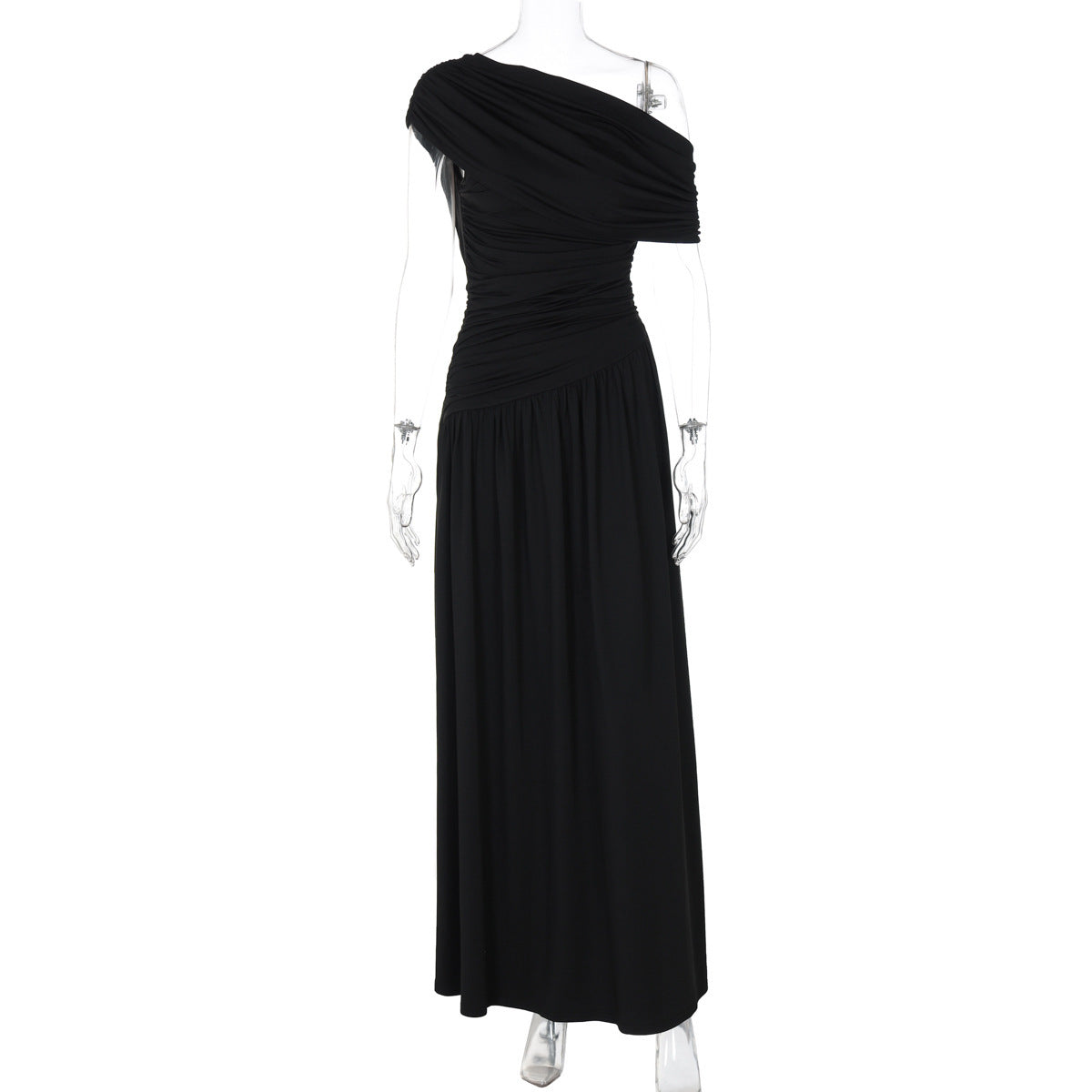 Women's Fashion Sexy Diagonal Collar Pleated Irregular Dresses