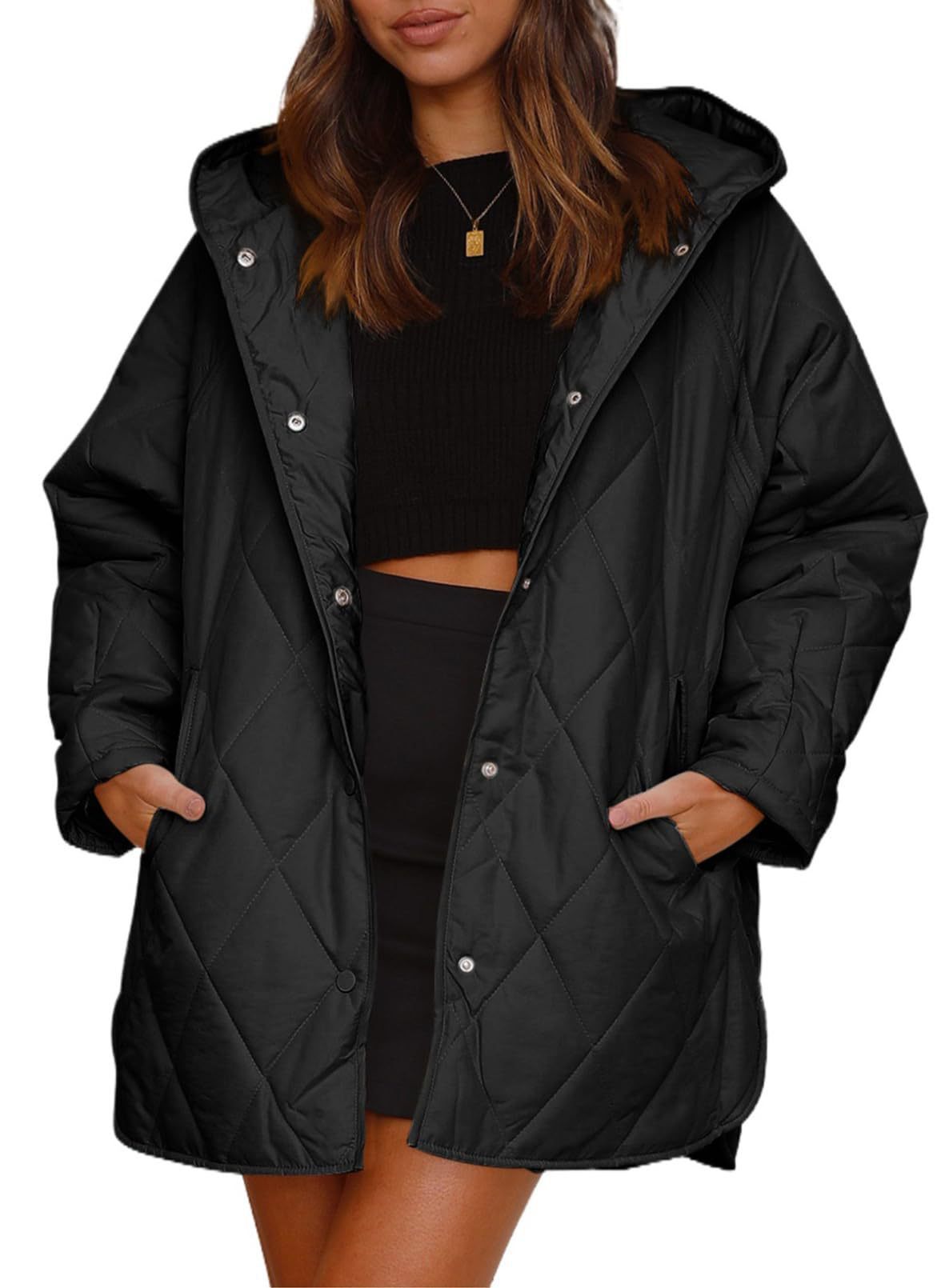Women's Winter Casual Diamond Quilted Hooded Lightweight Coats