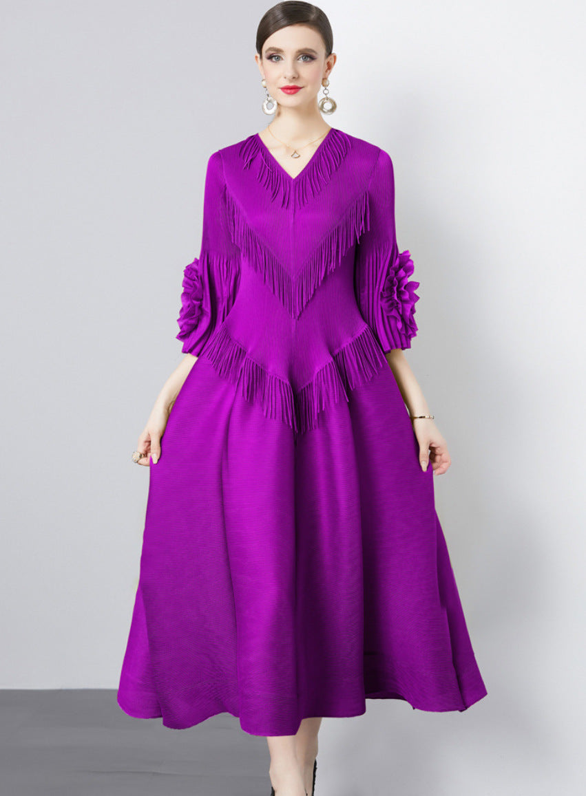 Ruffled Plate Flower Tassel Stitching Geometric Dresses