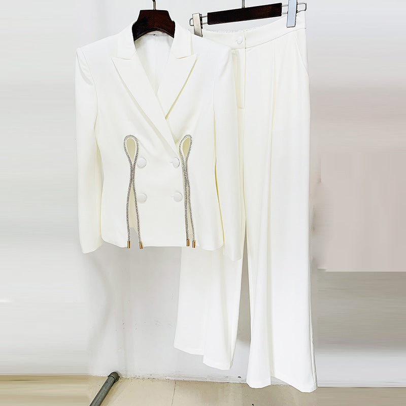 Graceful Fashionable Diamond Strip Split Two-piece Suits