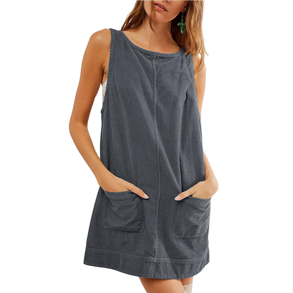Women's Unique Leisure Corduroy Sleeveless Dress Dresses