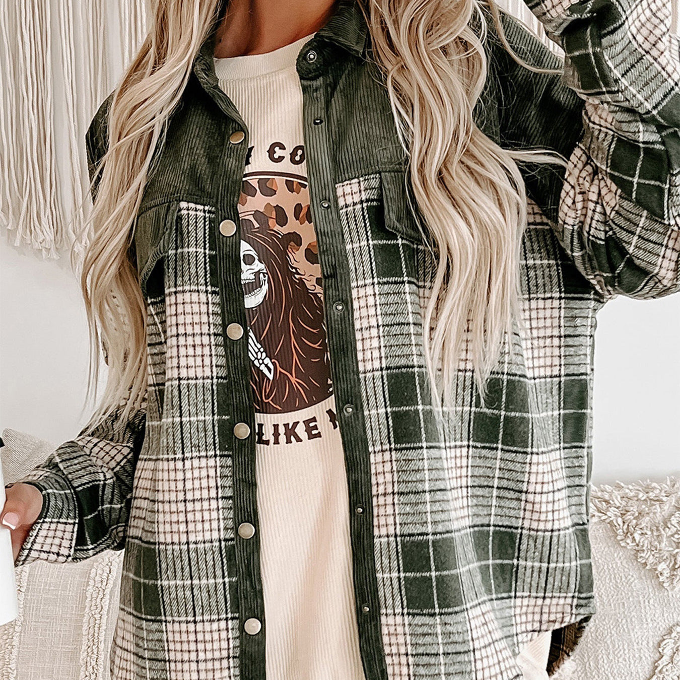 Women's Long Sleeve Winter Plaid Color Matching Tops