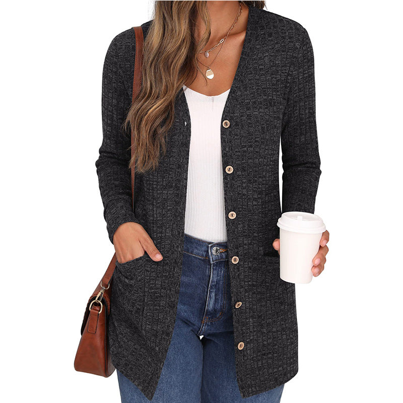 Women's Solid Color Loose Long Sleeves Pocket Women's Sweater